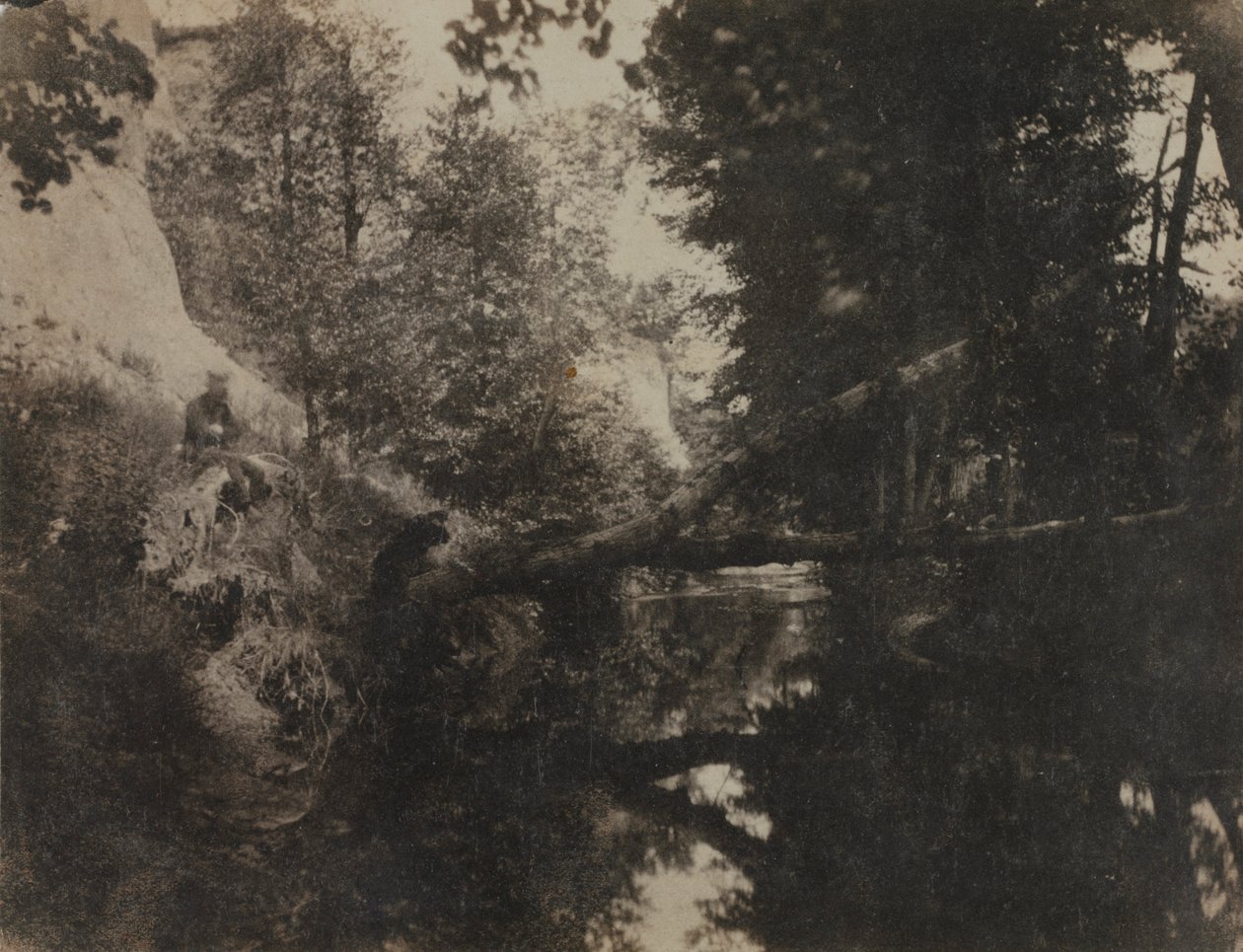 Paisagem com Figura Sentada no Stream Bank, c. 1856. de Frank Chauvassaignes
