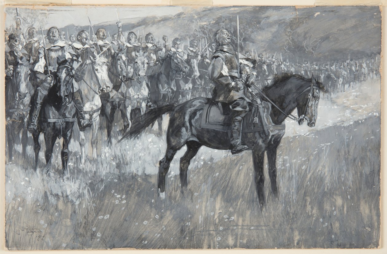 Cromwell e seus homens cantando o Salmo 117 na Batalha de Dunbar de Frank Craig