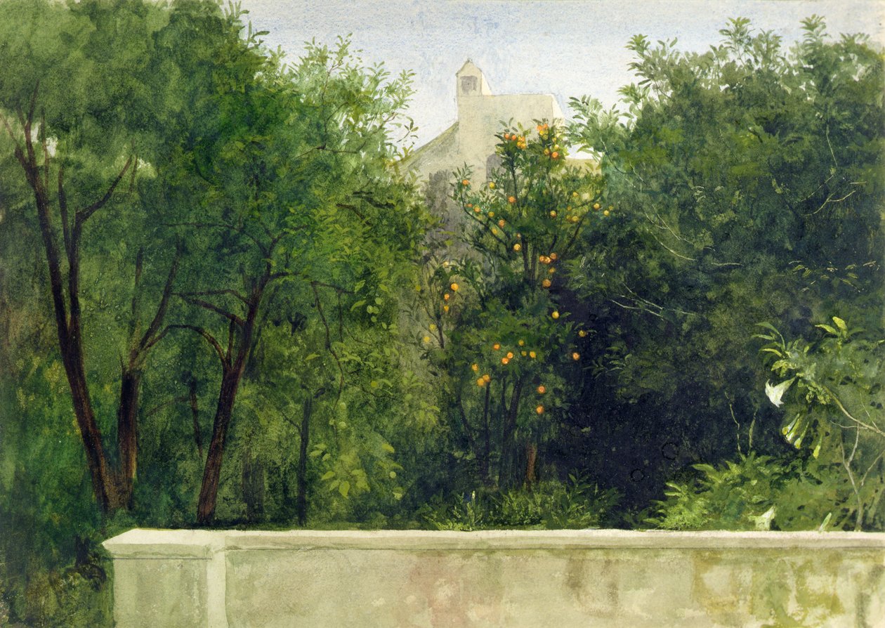 Um Jardim Italiano (aguarela) de Frank Dicksee