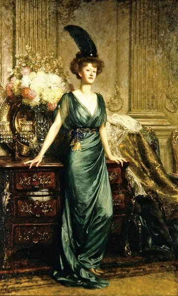 Retrato da Honorável Sra. Ernest Guiness (óleo sobre tela) de Frank Dicksee