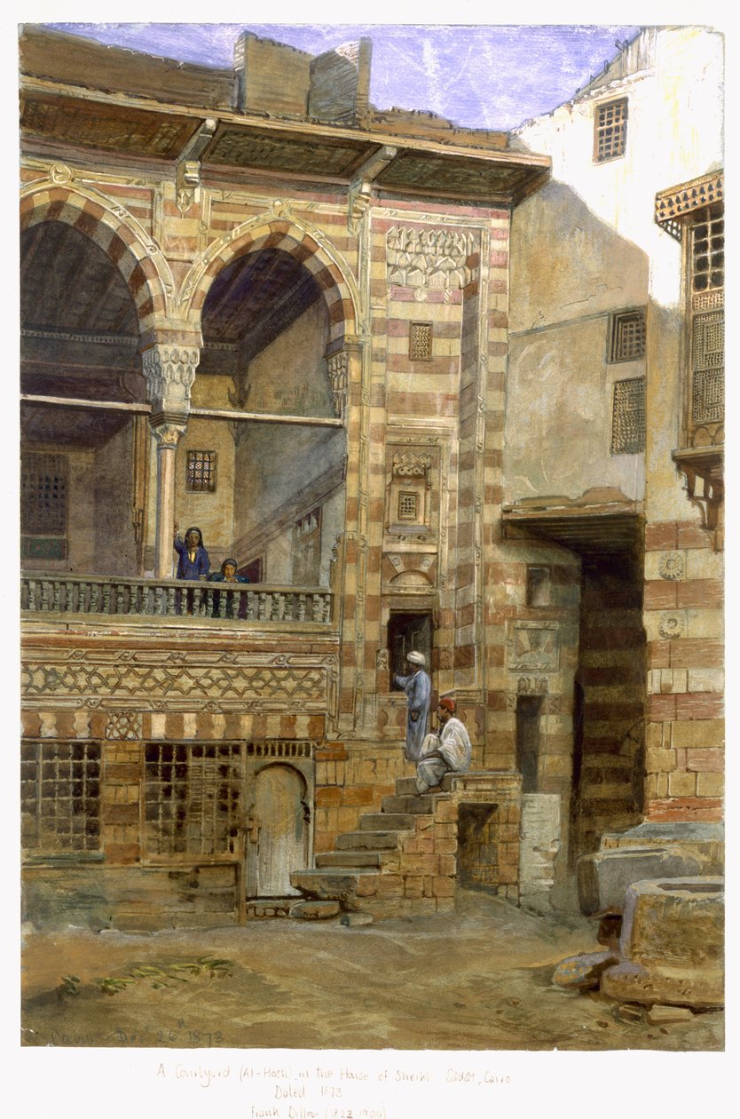 Um pátio, Al Hosh, na casa de Shiekh Sadat, Cairo, 1873 de Frank Dillon