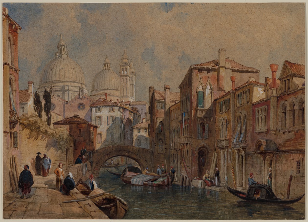 Vista de Veneza: A Cúpula de Santa Maria della Salute vista da parte traseira do Palácio Da Mula, olhando para o leste de Frank Dillon