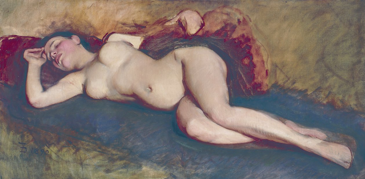 Nudez Reclinada (óleo sobre tela) de Frank Duveneck