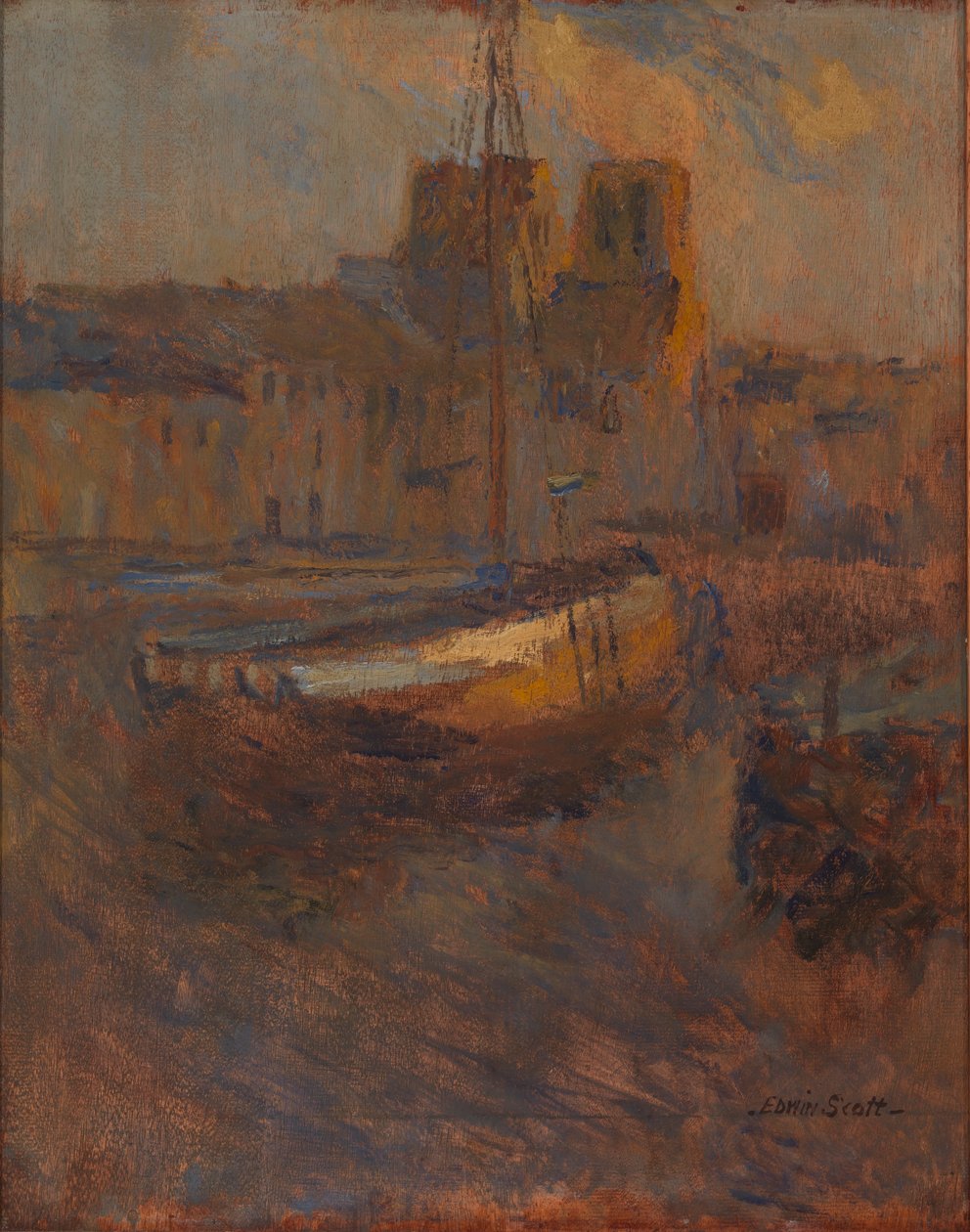 Navios em Anchor, Cherbourg no. II, s.d. de Frank Edwin Scott