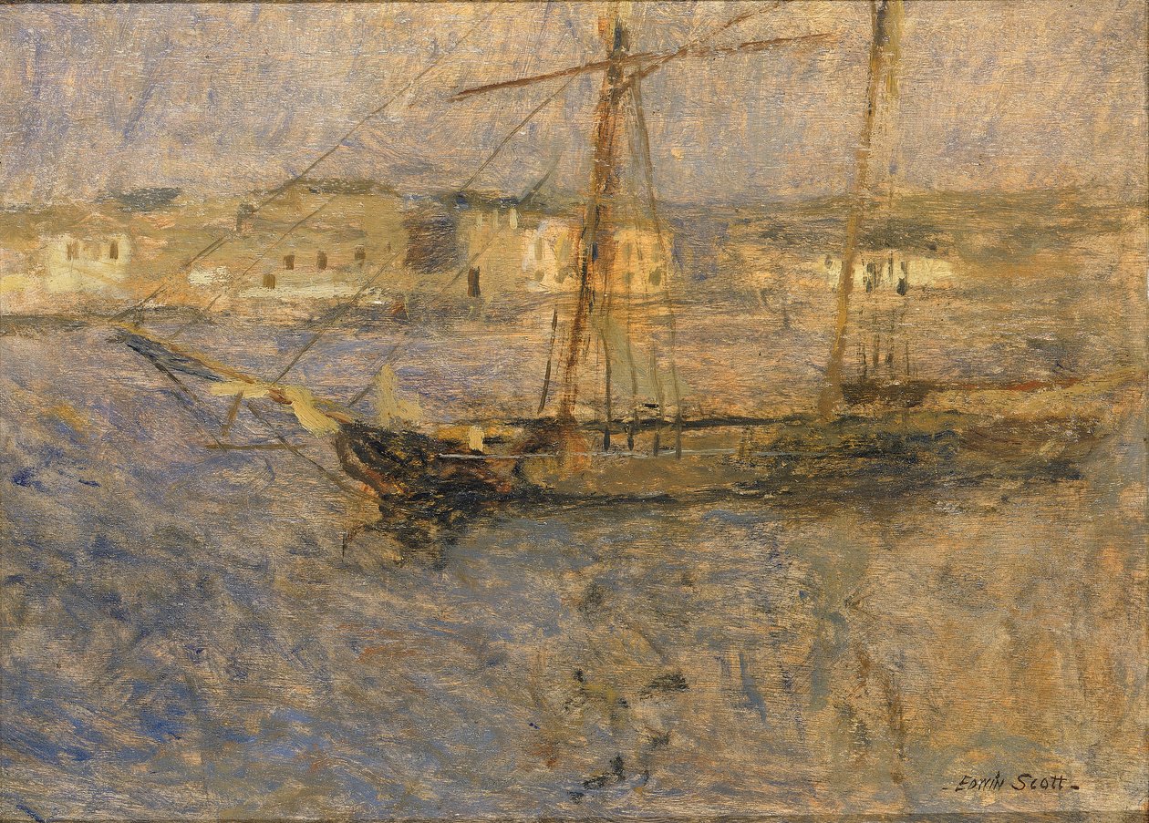 Navios em Anchor, Cherbourg no. eu, s.d. de Frank Edwin Scott