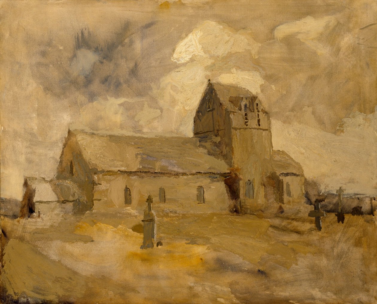 Igreja e cemitério da aldeia, Bretanha de Frank Edwin Scott