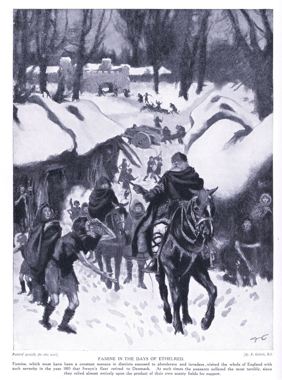 Fome nos dias de Ethelred AD1005, década de 1920 de Frank Gillett