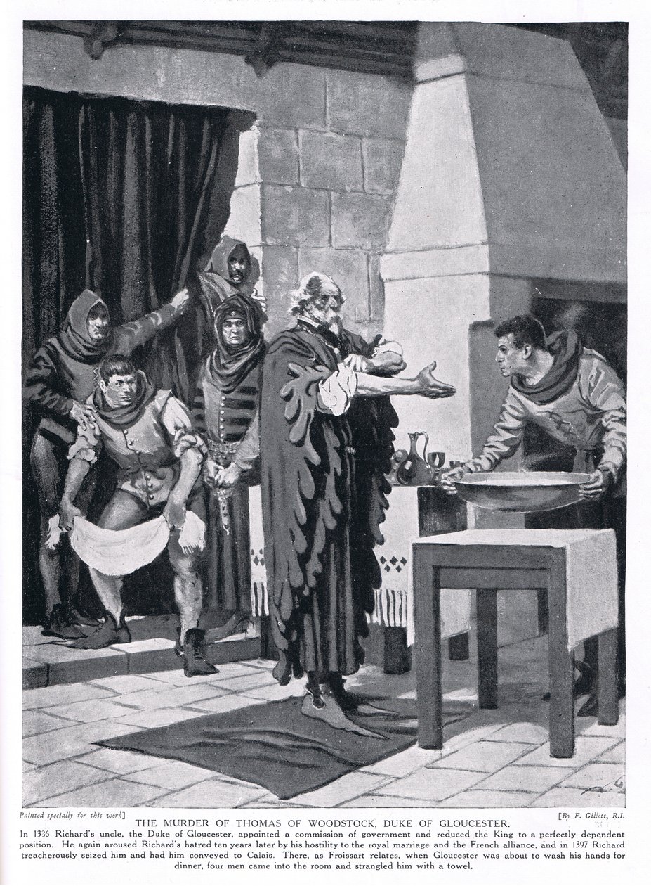 O assassinato de Thomas Woodstock, duque de Gloucester AD1336, década de 1920 de Frank Gillett