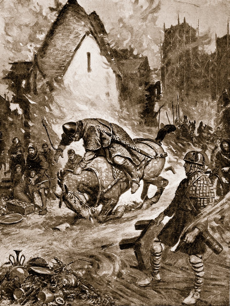 William fatalmente ferido em Mantes, ilustração de "Hutchinson da história da nação britânica", c.1920 de Frank Gillett