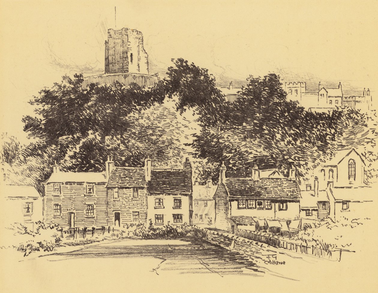 Castelo de Clitheroe (litografia) de Frank Greenwood