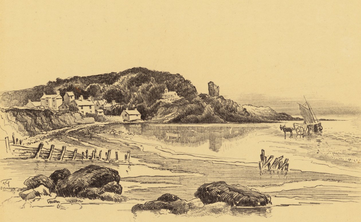 Old Heysham na maré baixa (litografia) de Frank Greenwood