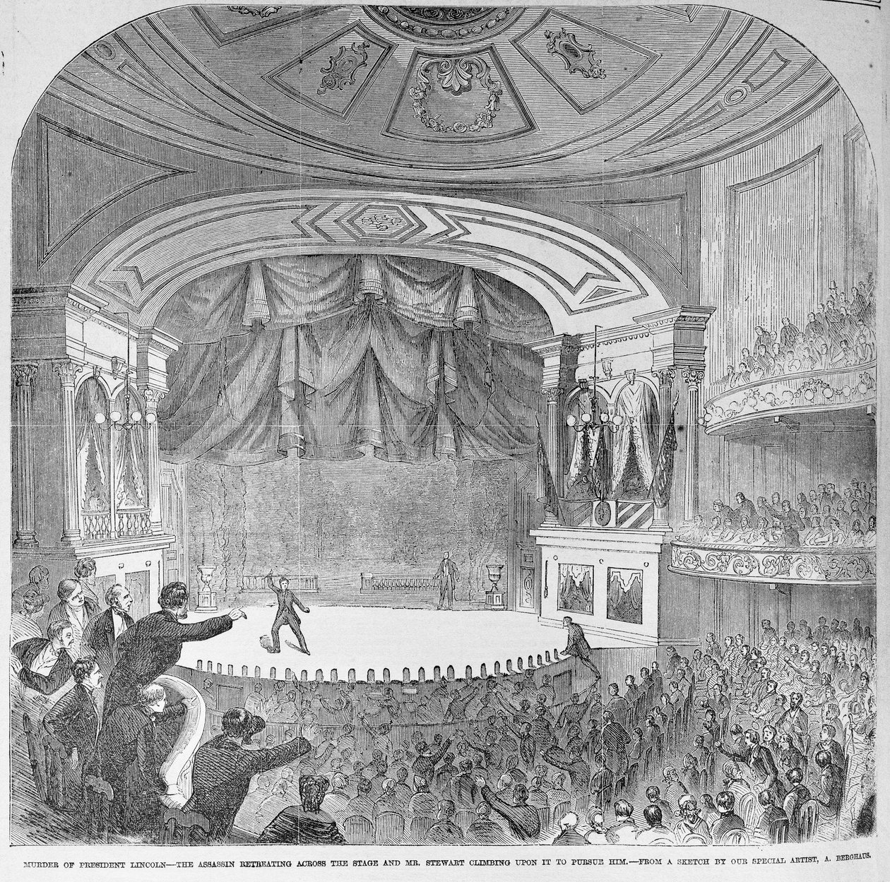 O assassinato de Abraham Lincoln (1809-65) no camarote do Ford&39;s Theater, em 14 de abril de 1865, de &39;Frank Leslie&39;s Illustrated Newspaper&39;, 20 de maio de 1865 de Frank Leslie