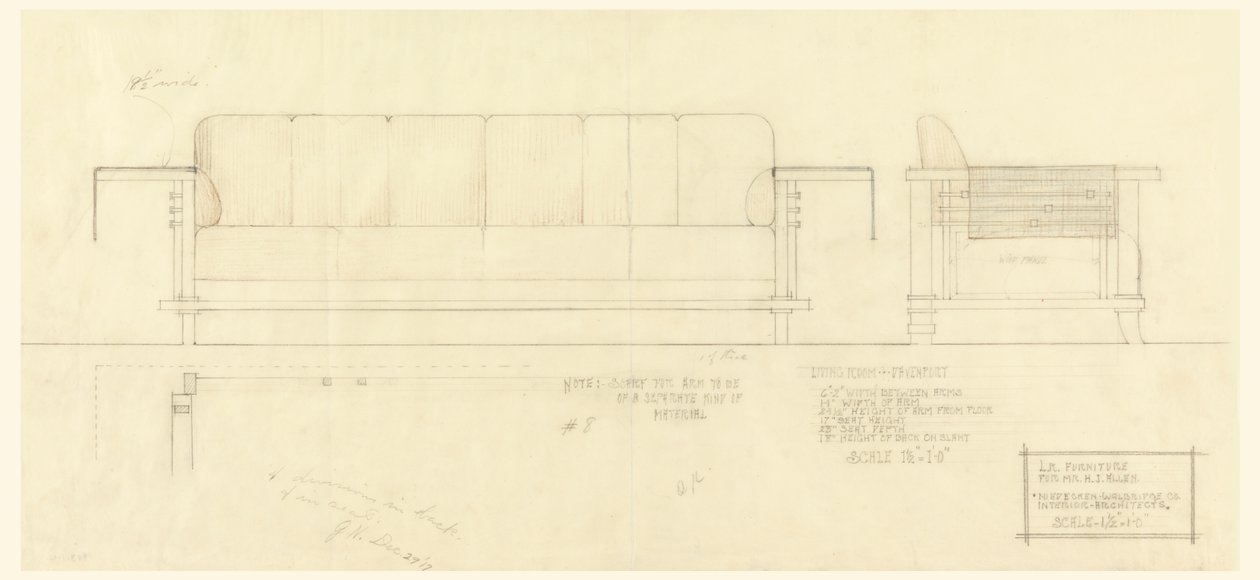 Sala de estar Davenport, Residência Henry J. Allen, Wichita, Kansas de Frank Lloyd Wright