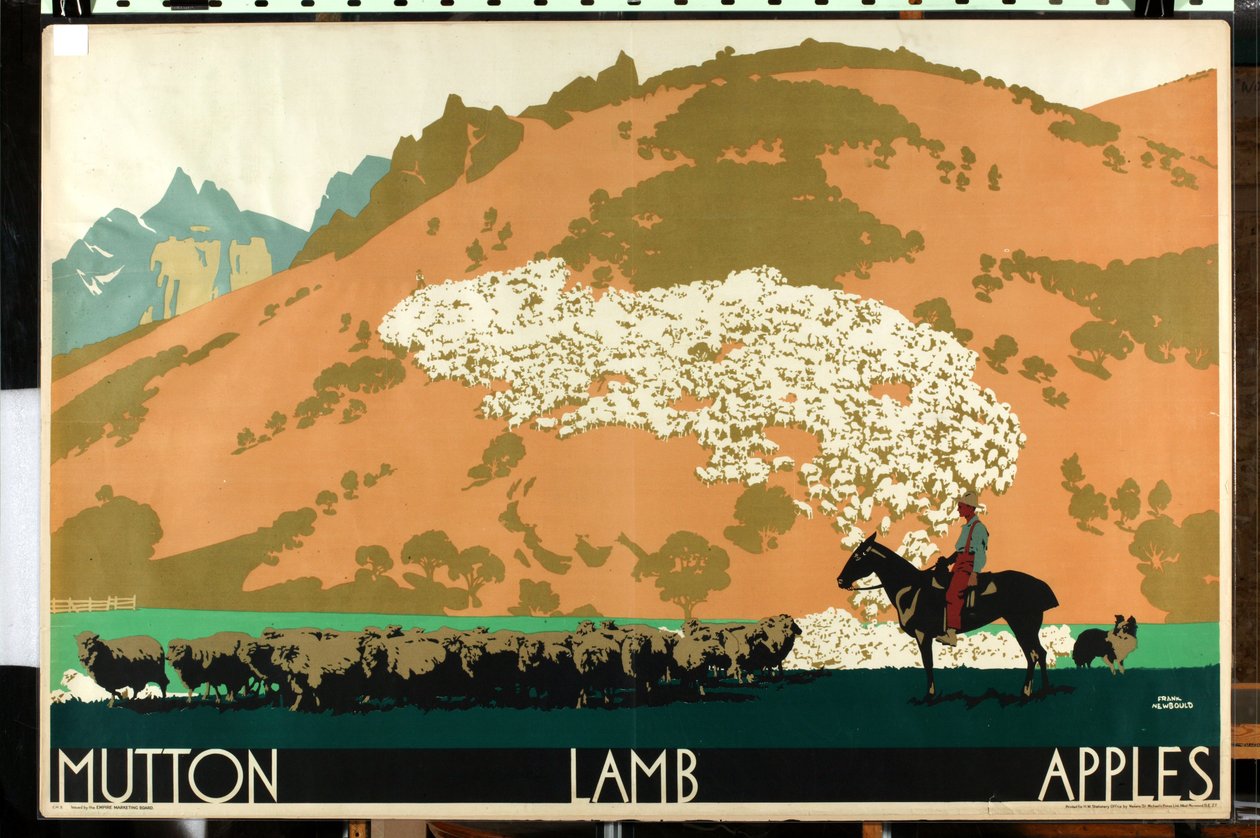 Mutton - Lamb - Apples, da série "Buy New Zealand Produce" [6319386] (litografia a cores) de Frank Newbould