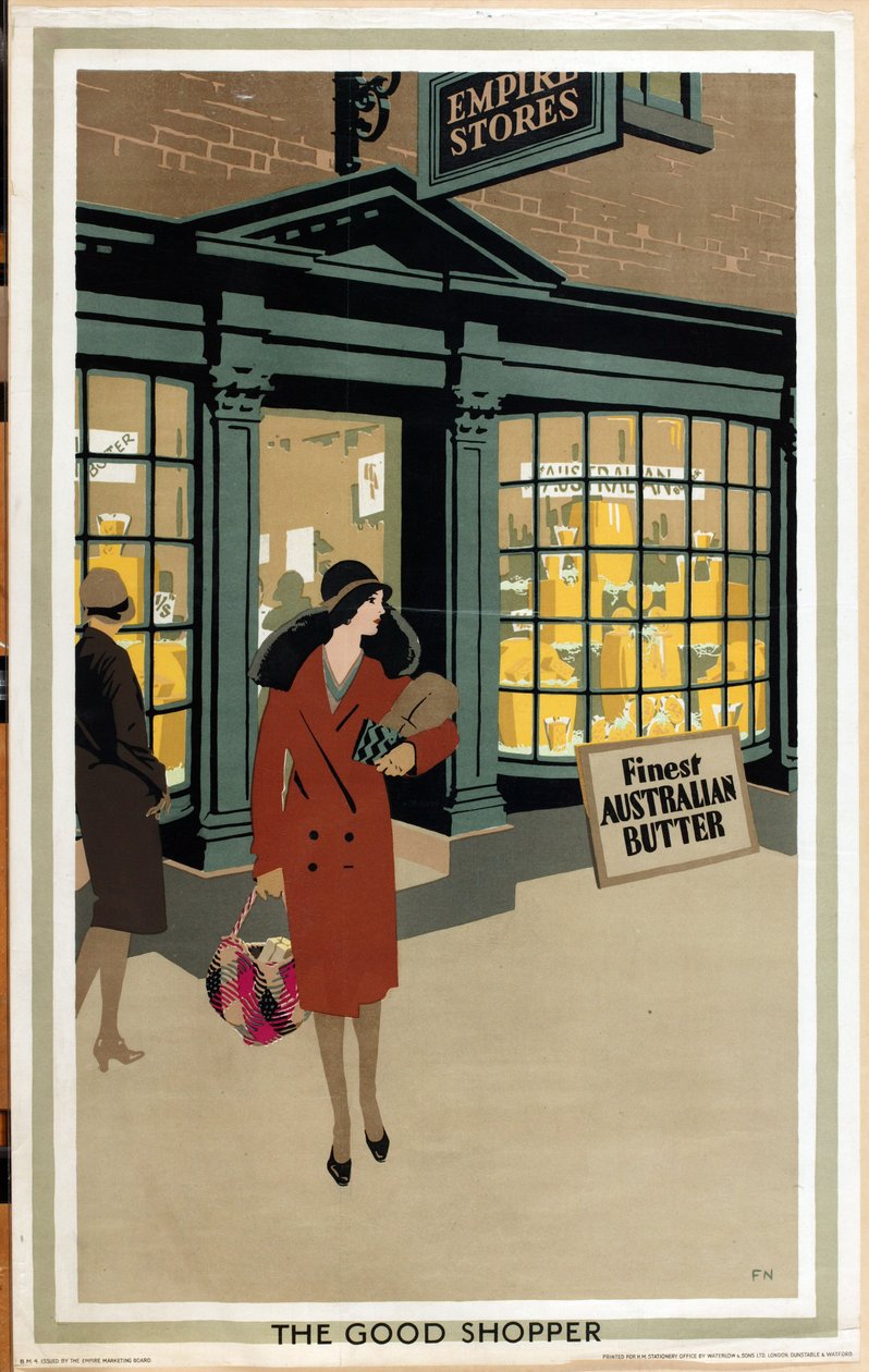 The Good Shopper, da série "Empire Buying Makes Busy Factories" (litografia a cores) de Frank Newbould
