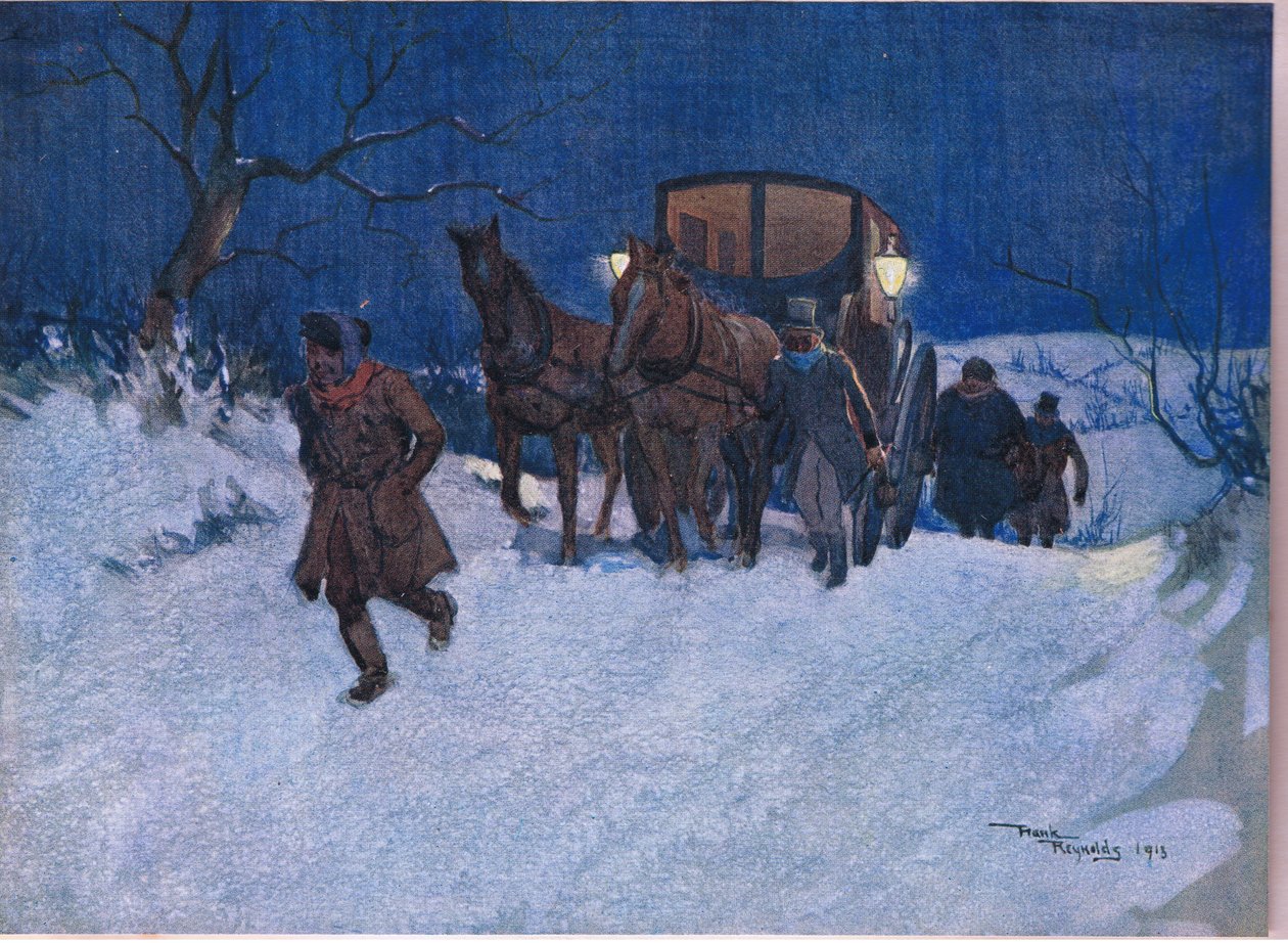 Perto do fim da viagem, c.1920 (litografia a cores) de Frank Reynolds