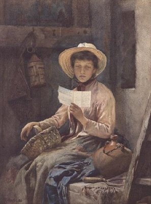 A carta de amor, 1886 (wc) de Frank Richards