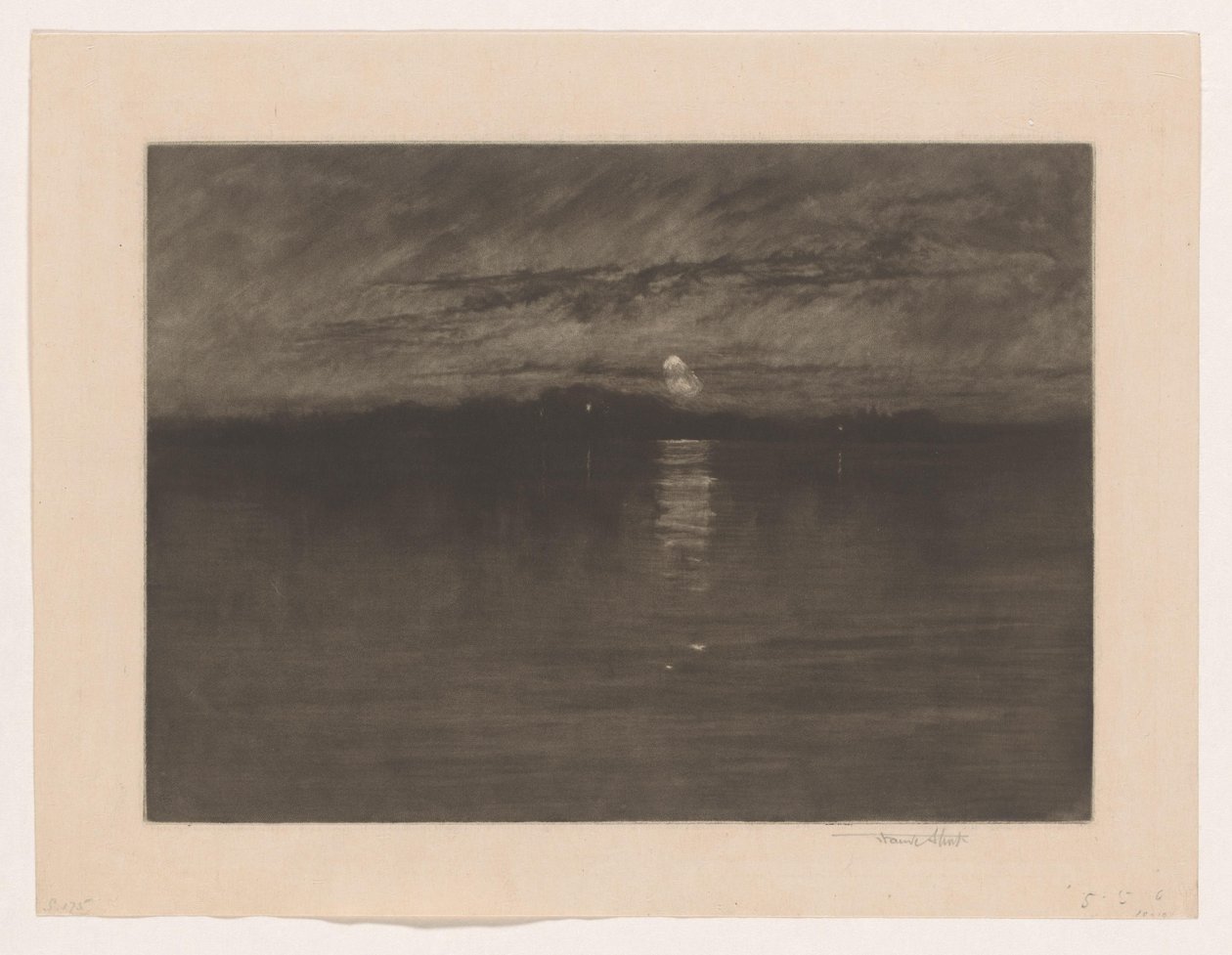 Paisagem noturna com lago Quando a lua cansada estava minguando, Dort de Frank Short (signed by artist)