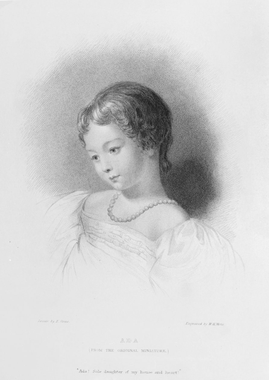 Retrato de Augusta Ada Byron (1815-52) gravado por WH Mote (fl.1842-64) de Frank Stone