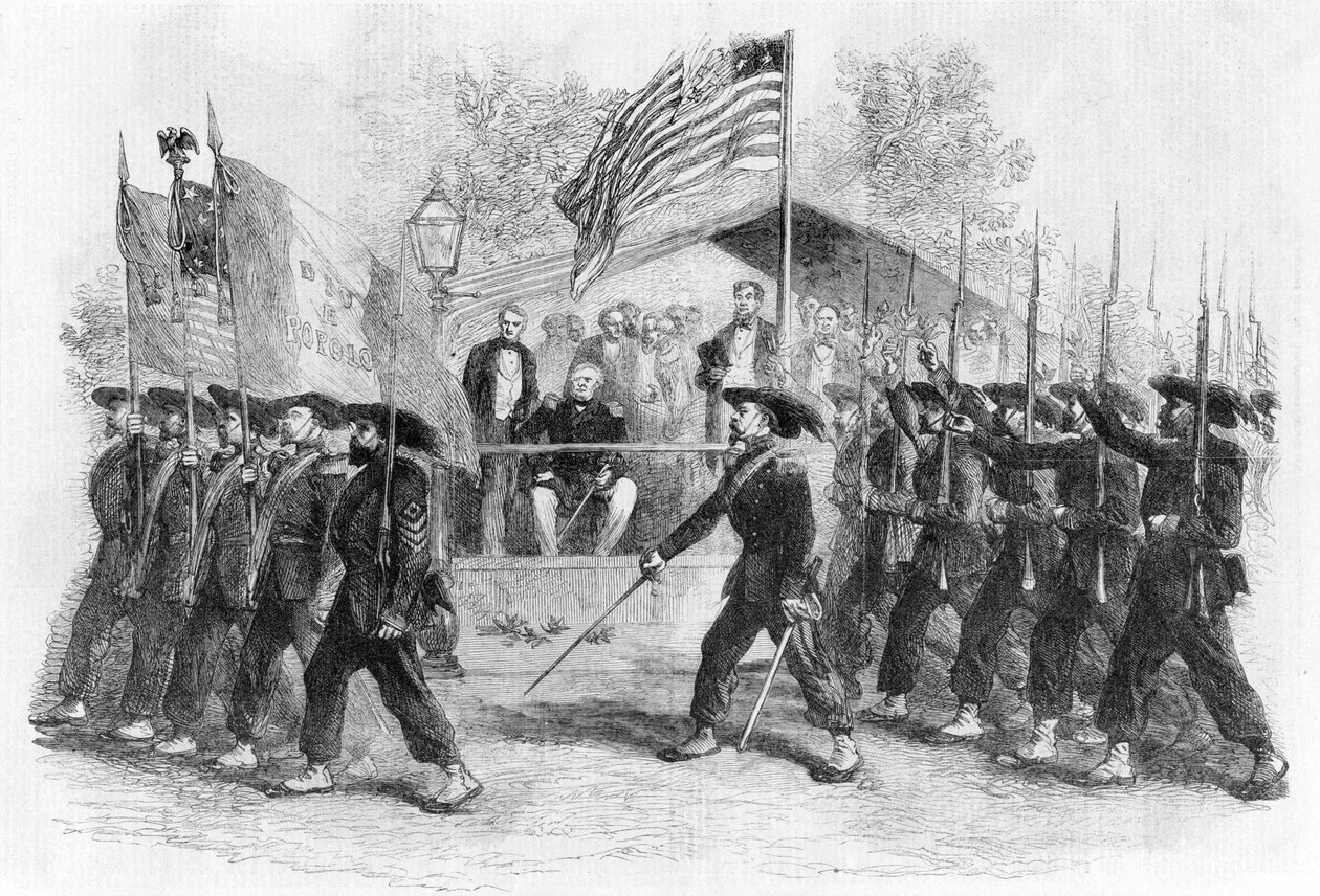 Marcha da "Guarda Garibaldi" perante o Presidente Lincoln, 1861-1865 (c1880) de Frank Vizetelly