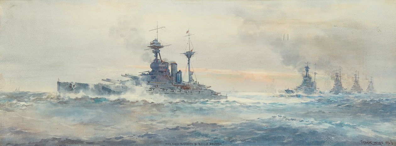 H.M.S. Queen Elizabeth Battle Squadron (aguarela) de Frank Watson Wood