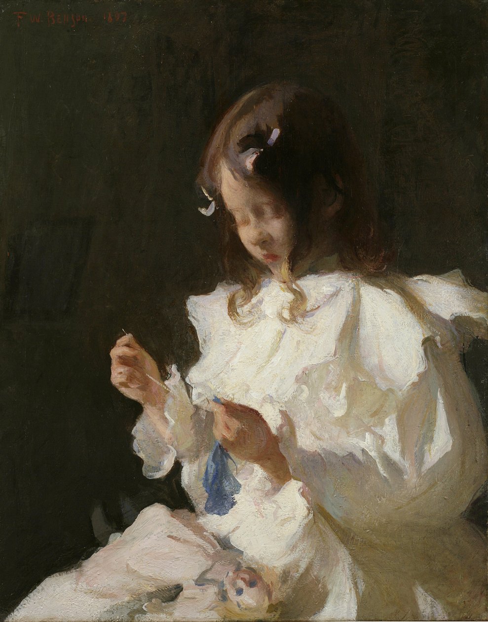Retrato de uma criança a coser de Frank Weston Benson