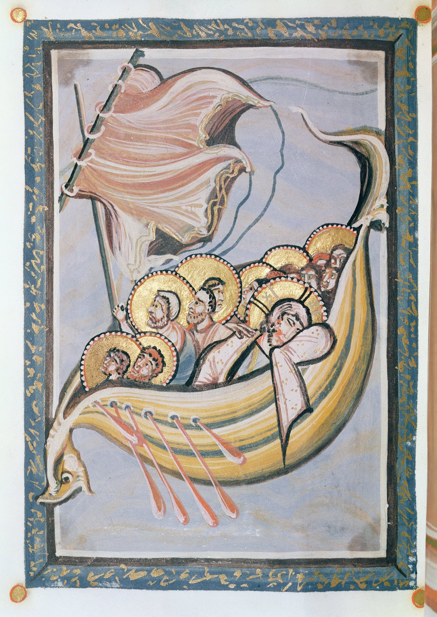 A tempestade no mar, do Evangelho da abadessa Hitda, c.1020 de Frankish School