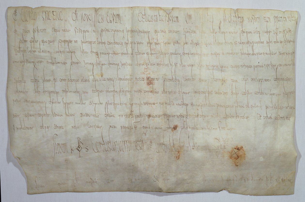 Documento assinado pelo imperador Carlos Magno (742-814) com o seu monograma (velino) de Frankish School