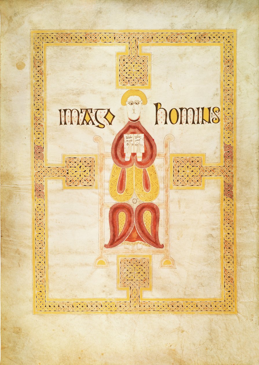 Lat 9389 f.18v Símbolo de Mateus, `Imago Hominus, Lindisfarne, do Livro do Evangelho de Echternach, c.700 de Frankish School
