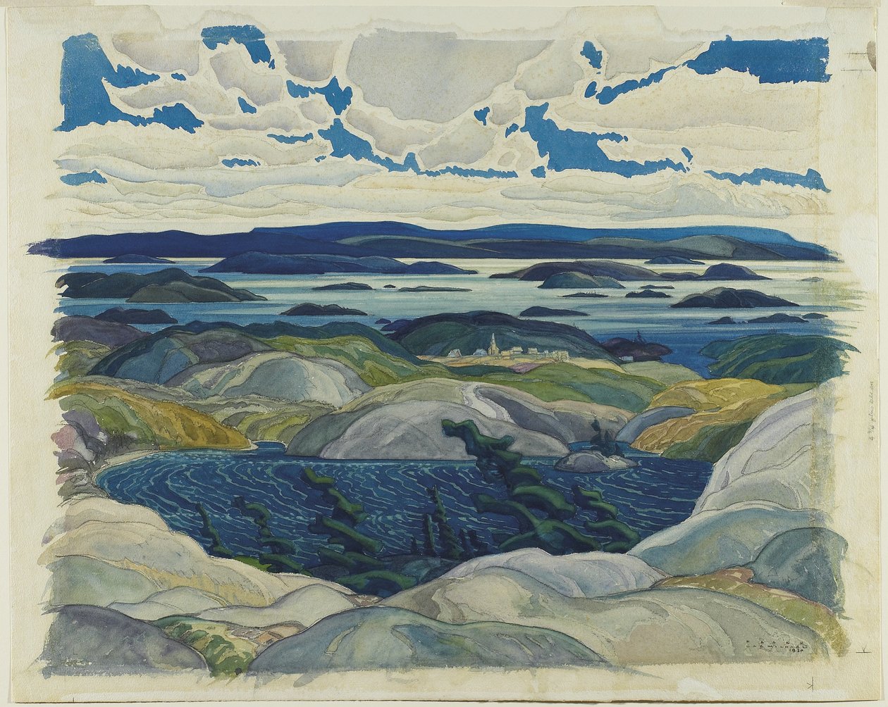 Bay of Islands, 1930 (wc no papel) de Franklin Carmichael