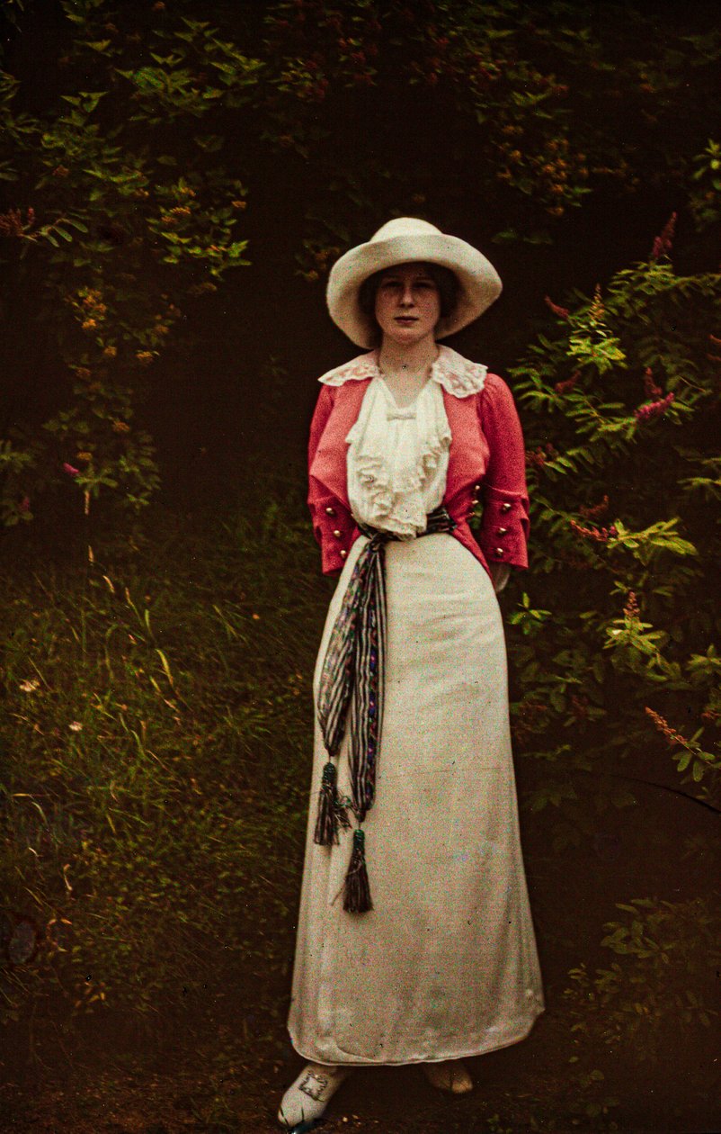 Autocromo a cores antigo, cerca de 1916, retrato de uma mulher, provavelmente a Sra. F.P.Knott. de Franklin Price Knott