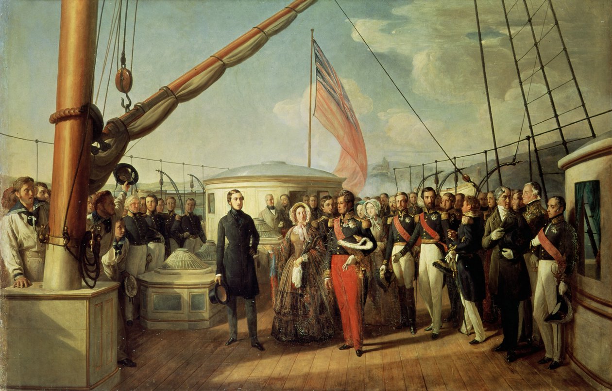 Encontro entre Louis-Philippe I (1773-1850) e a Rainha Vitória (1819-1901) em Le Treport, 2 de setembro de 1843, 1844 de François Auguste Biard