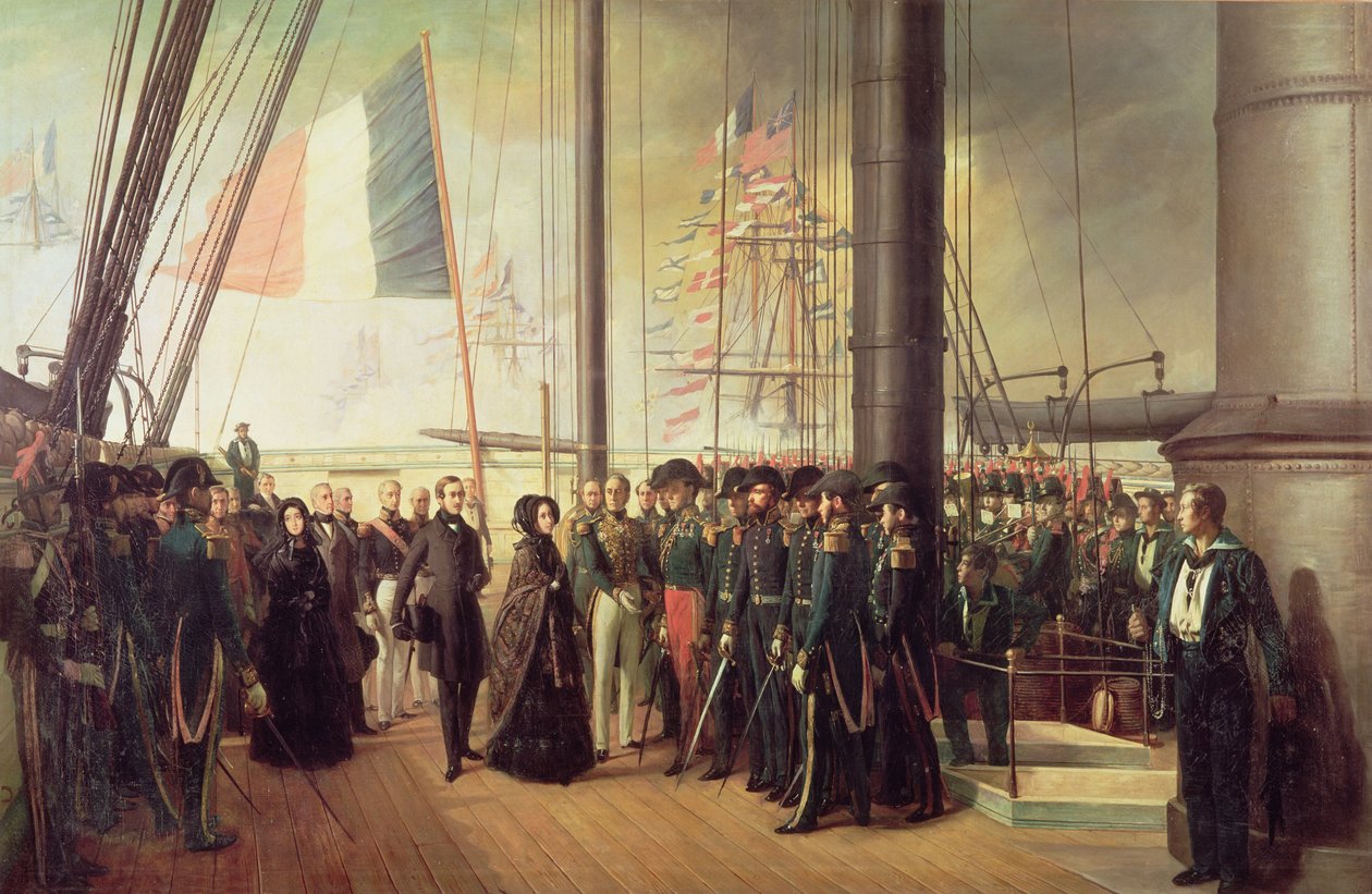 Rainha Vitória I, recebida a bordo do vapor "Le Gomer" pelo contra-almirante Lasusse, 15 de outubro de 1844 de François Auguste Biard
