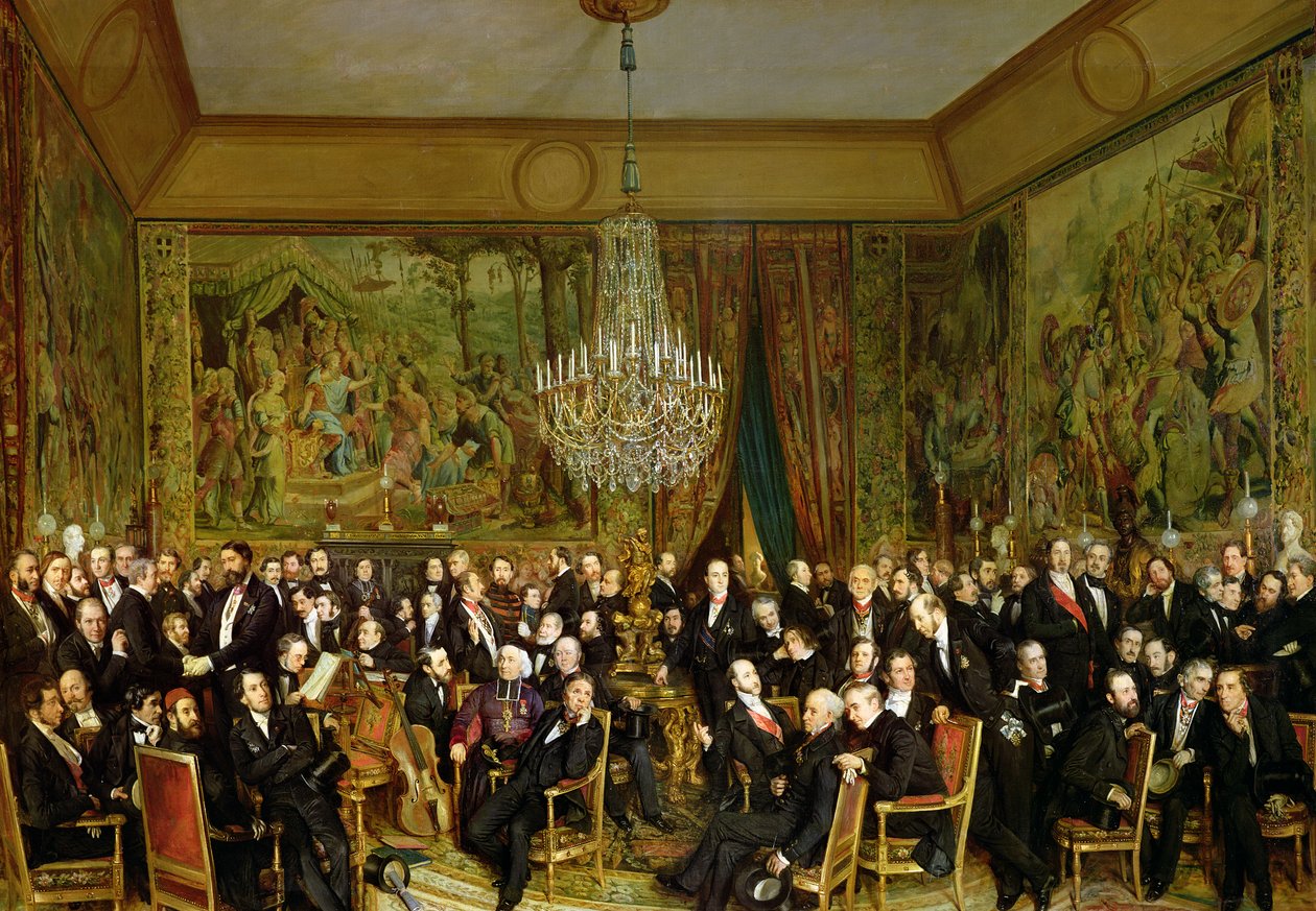 O salão de Alfred Emilien, Comte de Nieuwerkerke (1811-92) no Louvre, 1855 de François Auguste Biard