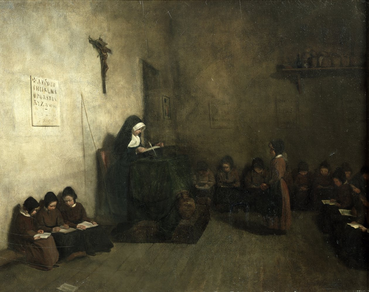 Interior de uma escola para meninas órfãs, 1850 de François Bonvin
