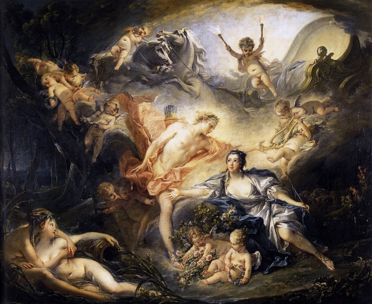 Apolo revela sua divindade antes da pastora Isse de François Boucher