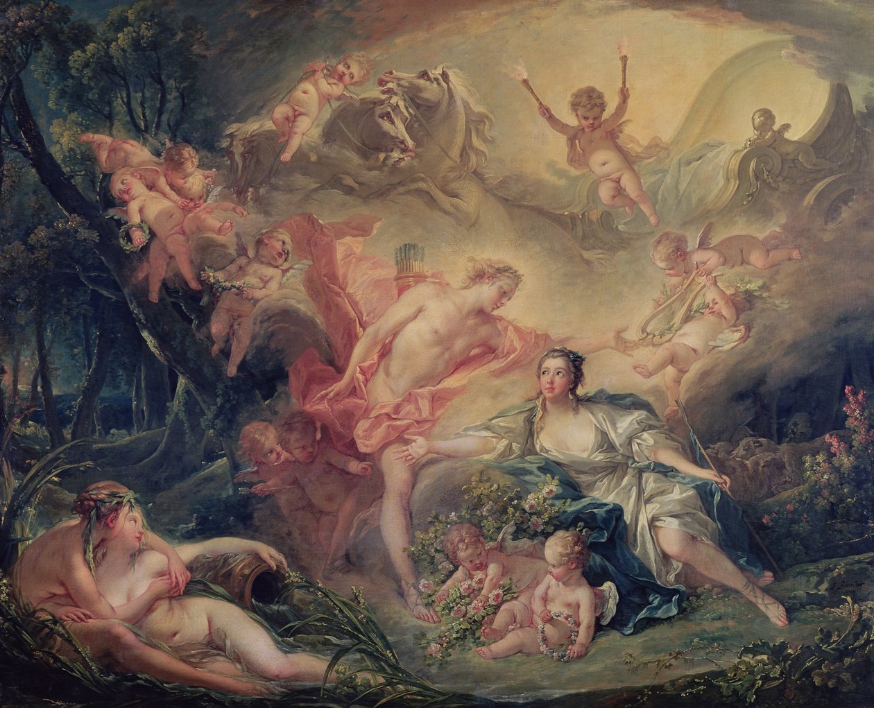 Apolo revela sua divindade ao Shepherdess Isse, 1750 de François Boucher