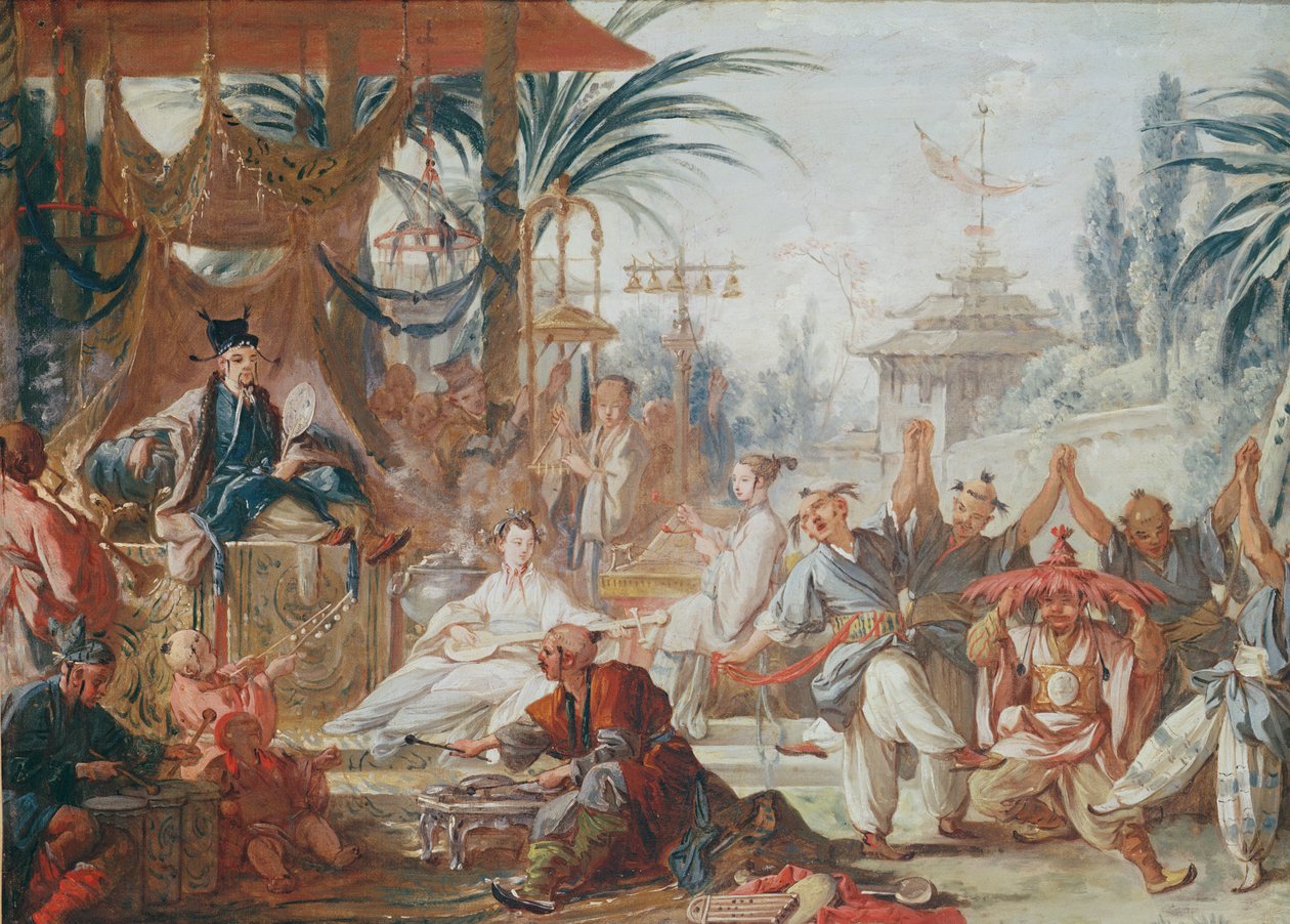 Chinoiserie: Dança Chinesa (estudo preparatório para uma tapeçaria), c.1742 de François Boucher