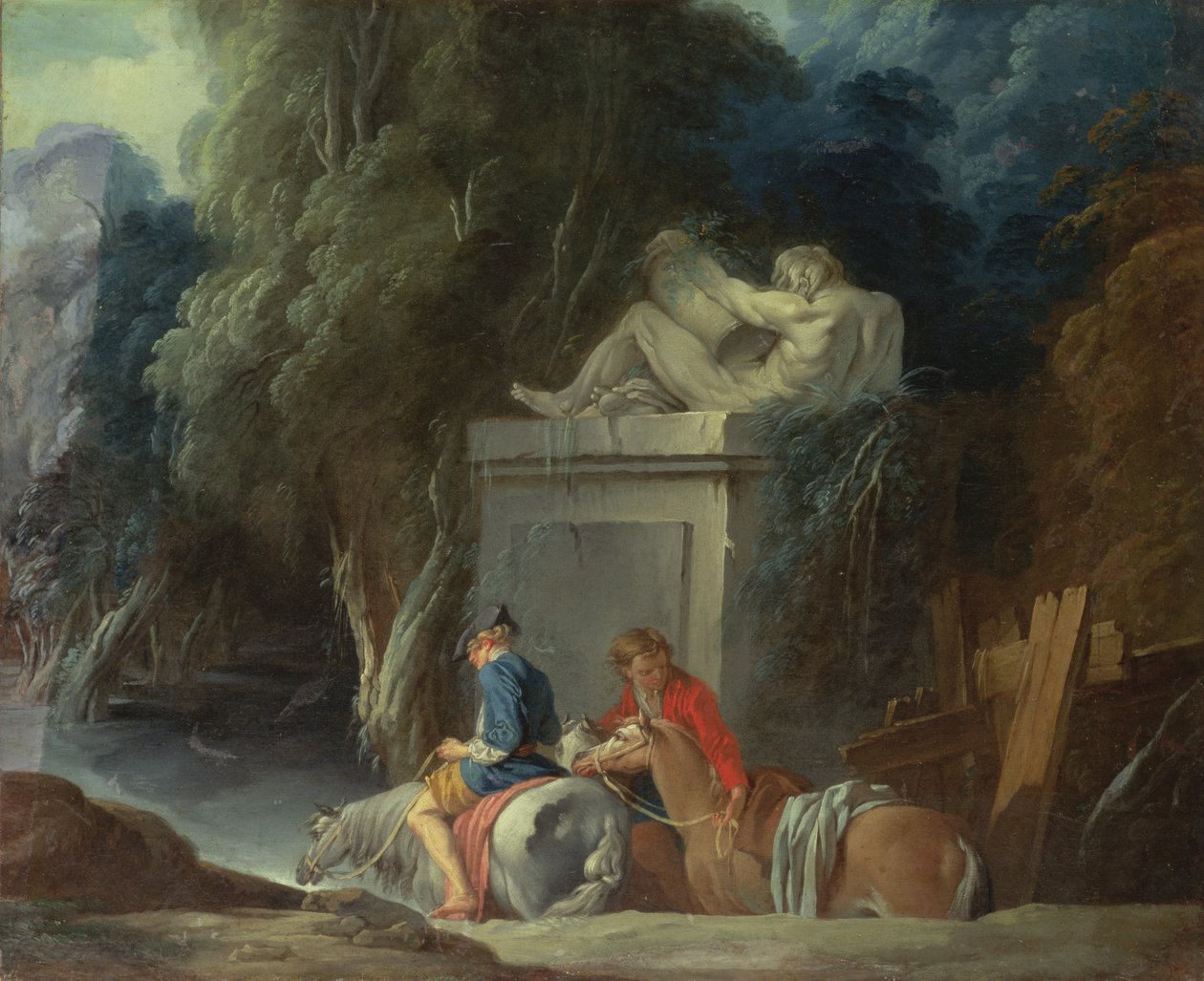Atravessando a Ford, final da década de 1730 (metade direita da pintura original com 73441) de François Boucher