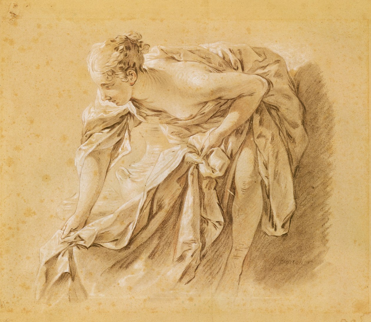 Mulher parcialmente nua tomando banho de François Boucher