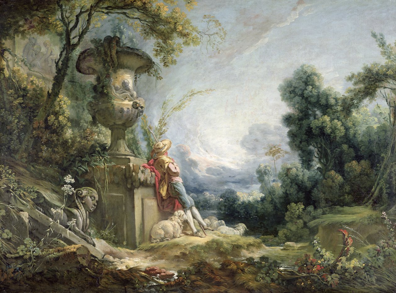 Cena pastoral, ou pastor jovem em uma paisagem de François Boucher