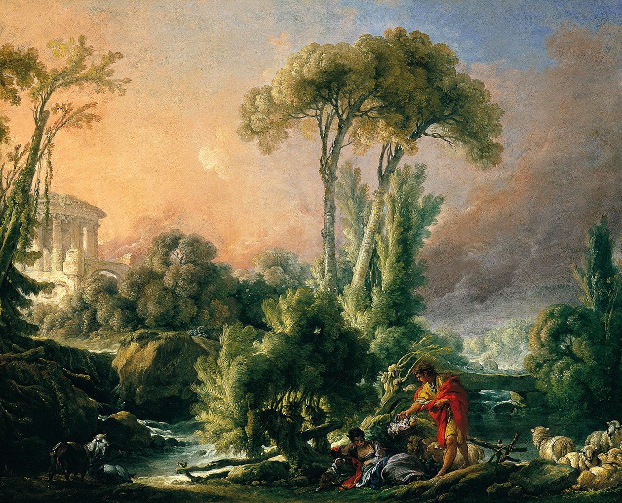 Paisagem do rio com o antigo templo de François Boucher
