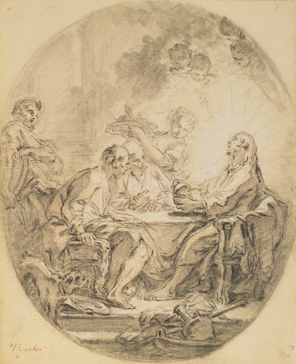 Peregrinos em Emaús (giz preto e branco e sanguíneo) de François Boucher