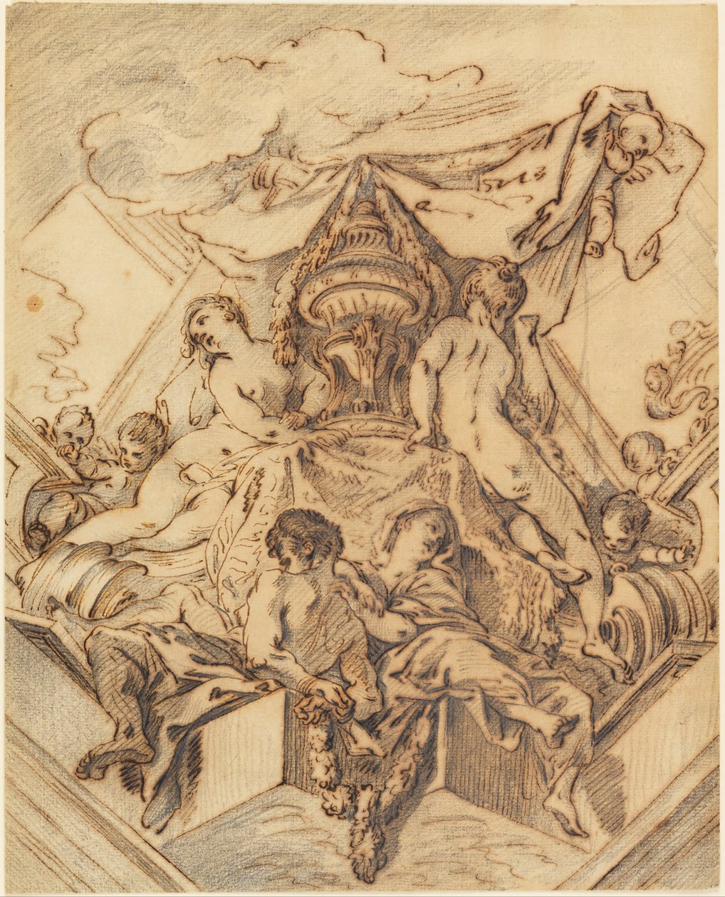Projeto para um motivo de canto de um teto pintado de François Boucher