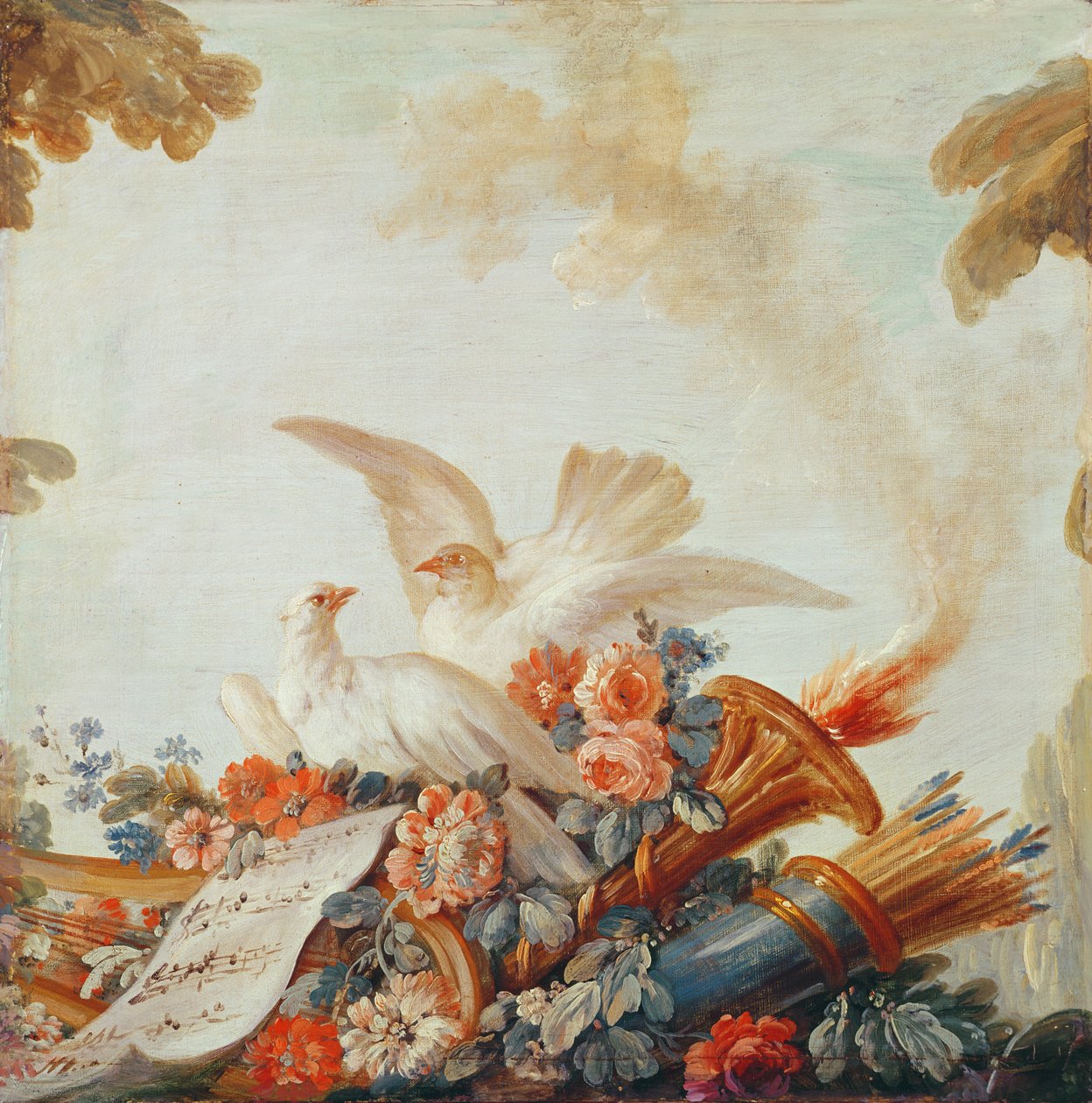 Salão do impressor Gilles Demarteau, acima da porta: pombas e partituras, c.1750-65 de François Boucher