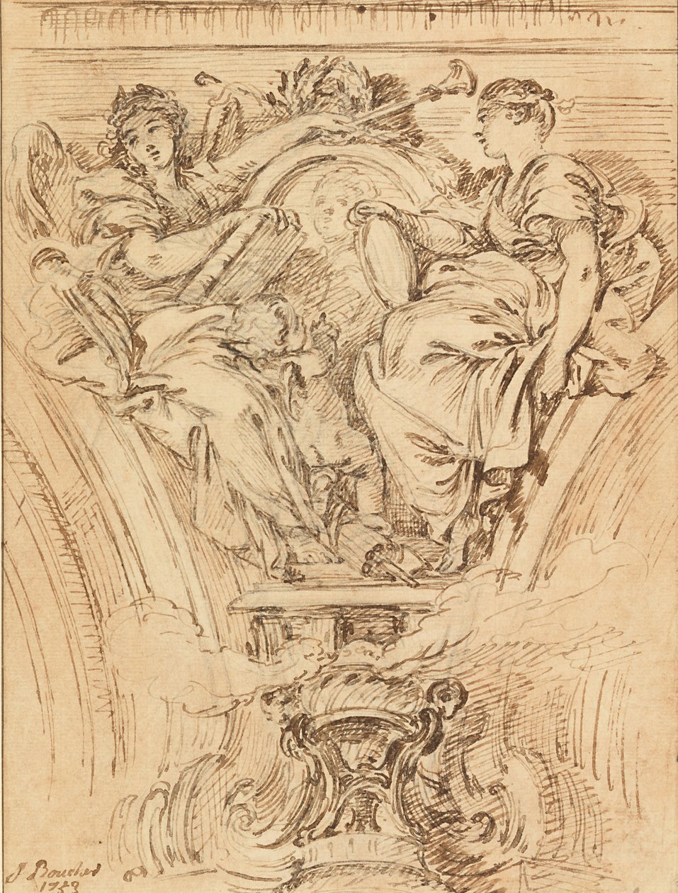 Spandrel Decoration- Fama e Verdade Aplaudindo Louis XV de François Boucher