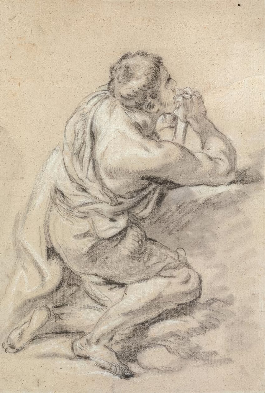 Estudo de um homem ajoelhado com as mãos postas de François Boucher