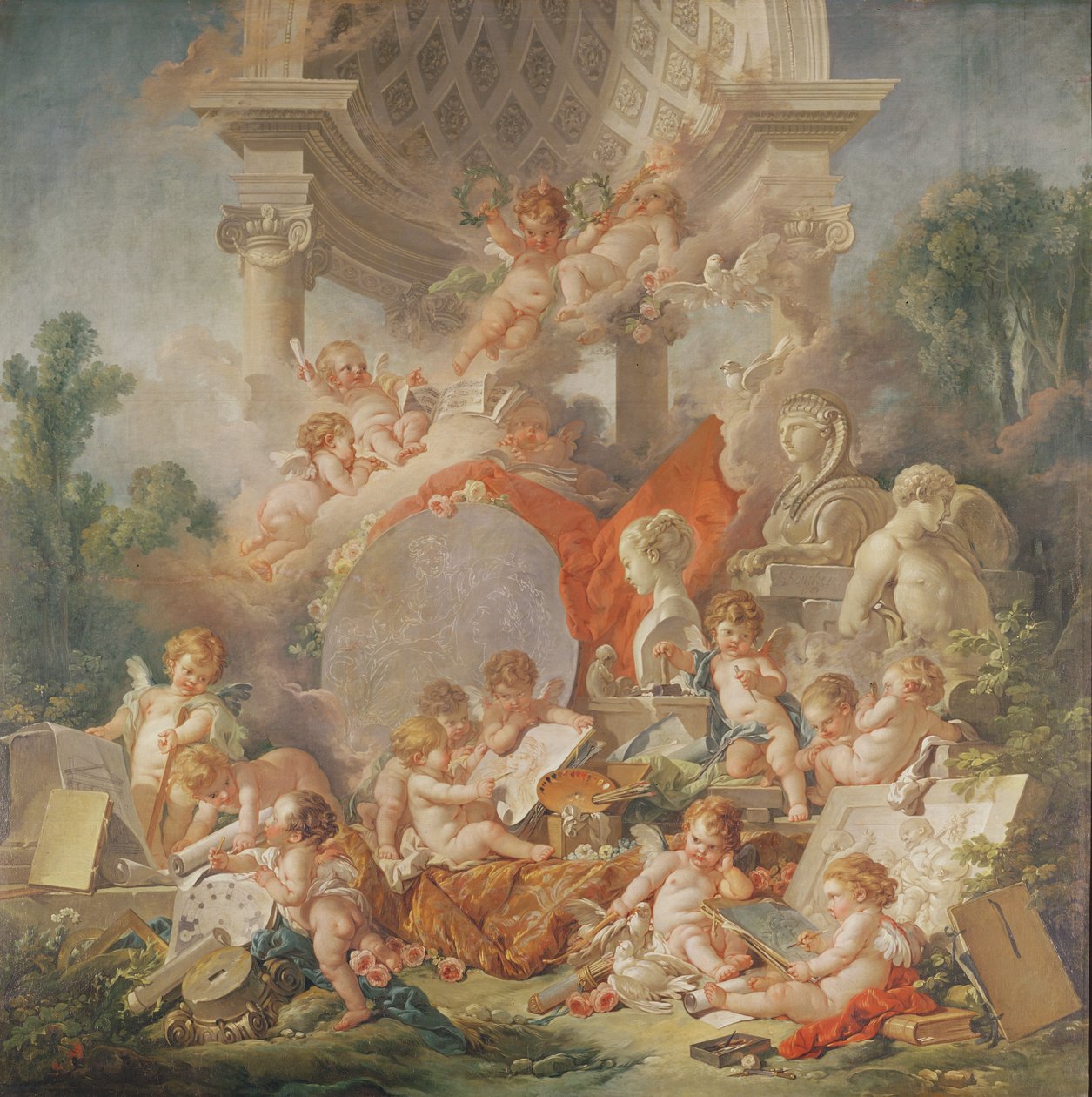 O Encontro das Artes ou Os Gênios das Artes (detalhe), 1761 de François Boucher
