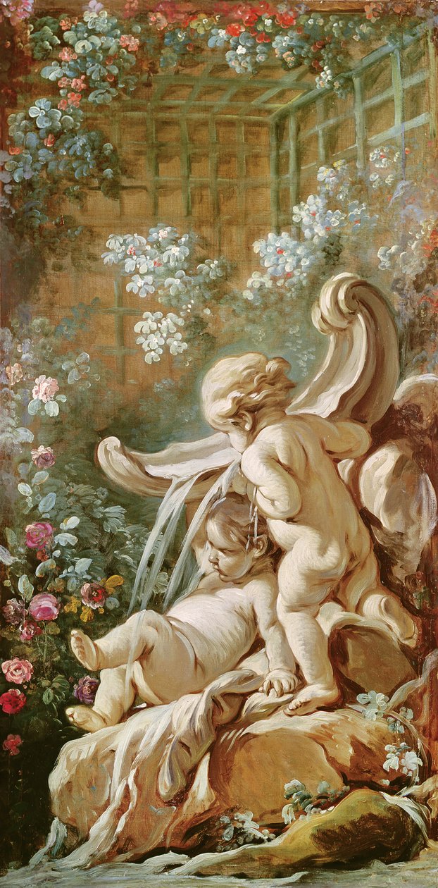 Dois Cupidos por uma Bacia, do salão de Gilles Demarteau, c.1750-65 de François Boucher