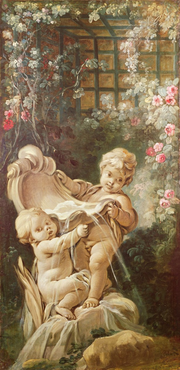 Dois amantes perto de uma fonte, c.1750-65 de François Boucher